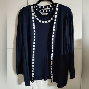 VTG Howard Wolf Escape XL Navy Blue Cardigan & Top 2pc Set Knit White Trim USA